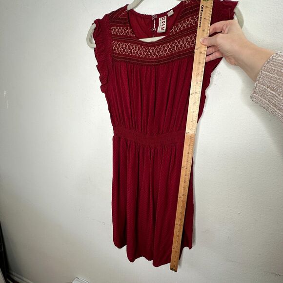 Anthropologie Dolan Red Left Coast Tansy Smocked Midi Ruffle-Shoulder Dress XS - Picture 15 of 16